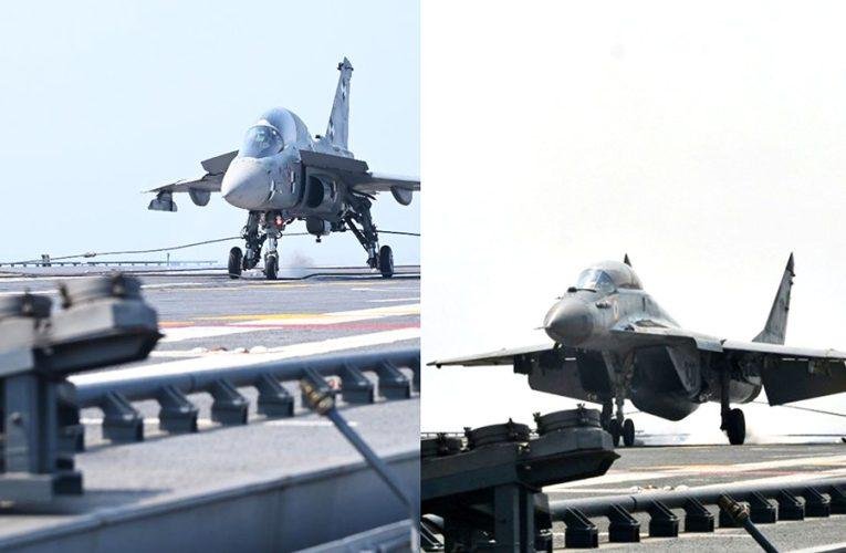 Tejas and MiG29K Conducted Trials on INS Vikrant